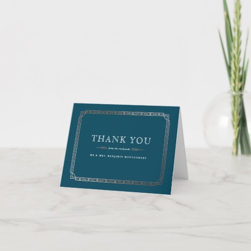 Simple Vintage Dark Teal Rose Gold Foil Wedding Thank You Card