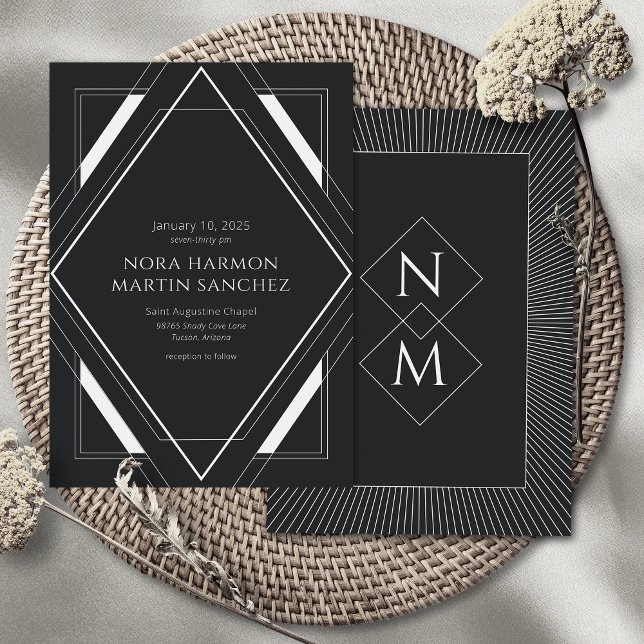 Simple Vintage Deco Black White Invitation (Creator Uploaded)