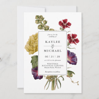 Simple Vintage Floral Botanical QR Code Wedding Invitation