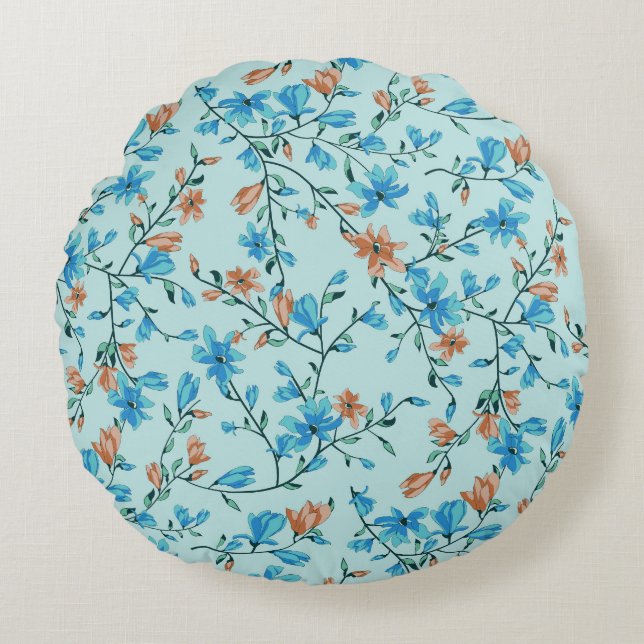 Simple Vintage: Floral Fabric Pattern Round Pillow (Front)