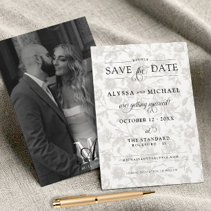 Simple Vintage Floral Photo Monogram Wedding Save The Date