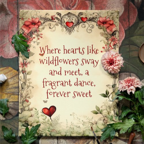 SIMPLE VINTAGE GARDEN HEART WITH SWEET LOVE QUOTE  POSTCARD