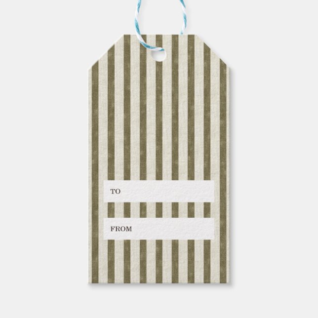 Simple Vintage Green Stripes Christmas Gift Tag (Front)