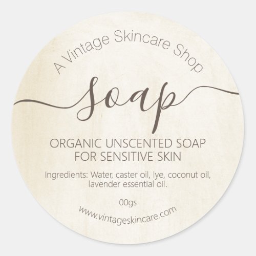 Simple Vintage Handmade Organic Soap Classic Round Sticker