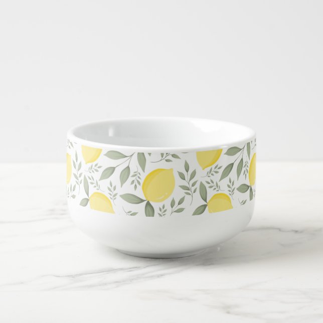 Simple Vintage Lemons and Leaves Soup Mug (Front)