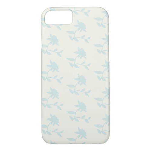 Simple Vintage Light Blue Stamped Flower Pattern iPhone 87 Case