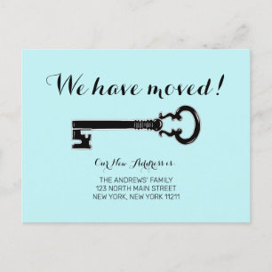 Simple Vintage Minimalist Mint Green Key Moving Announcement Postcard