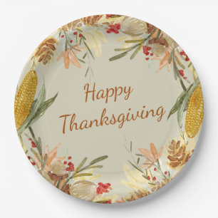 Simple Vintage Modern Farmhouse Happy Thanksgiving Paper Plates