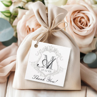 Simple Vintage Monogram Crest Square Wedding Favor Tags