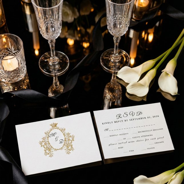 Simple Vintage Monogram Faux Gold Wedding RSVP (Creator Uploaded)