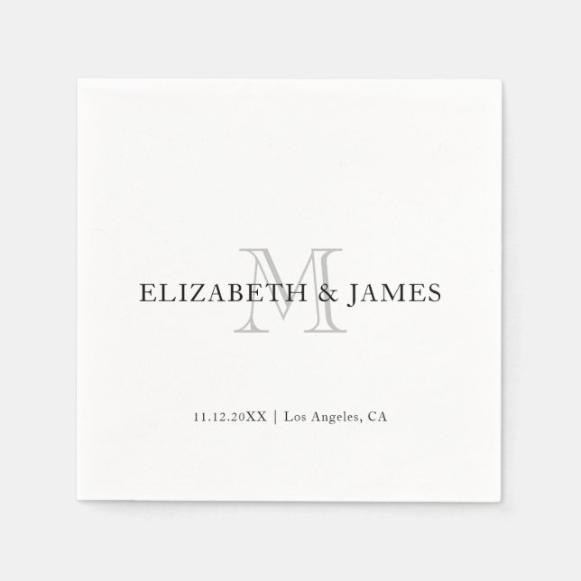 Simple Vintage Monogram Initial Wedding Napkins (Front)