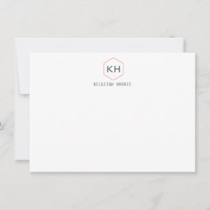 Simple Vintage Monogram Logo in Gray/Red Notecard