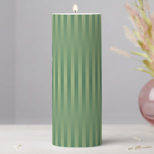 Simple Vintage Olive Sage Green Gradient Striped Pillar Candle