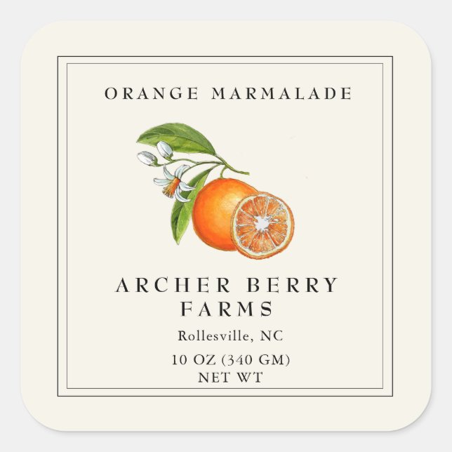 Simple Vintage Orange Marmalade Jam Jar Label (Front)