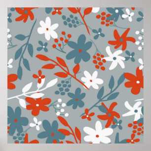 Simple vintage pattern. Gray background,  orange,  Poster