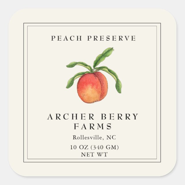 Simple Vintage Peach preserve Jam Jar Label (Front)