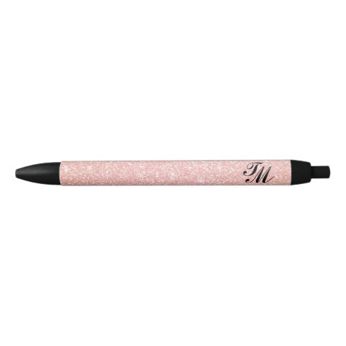 Simple Vintage Pink Glitter Monogram Black Ink Pen
