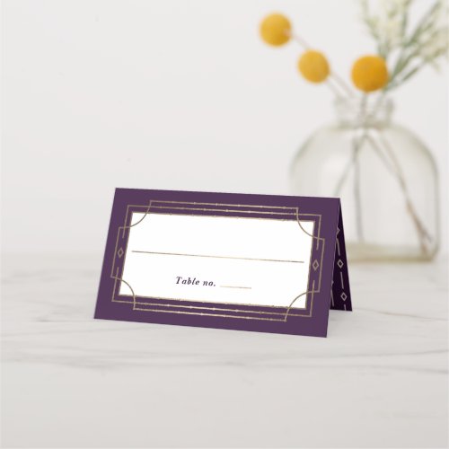 Simple Vintage Plum Purple Gold Foil Wedding Place Card