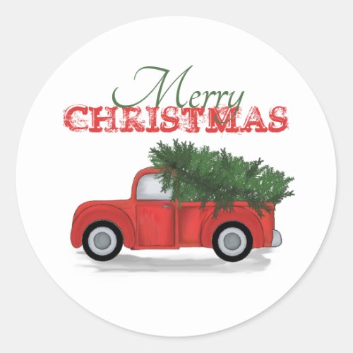 Simple Vintage Red Truck Holiday Christmas Classic Round Sticker