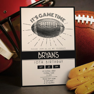 Simple Vintage Retro Black Football Birthday Invitation