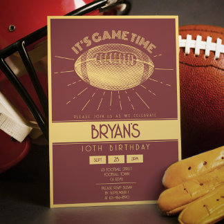 Simple Vintage Retro Gold Football Birthday Invitation