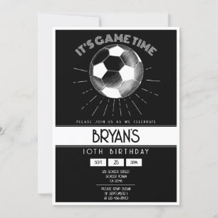 Simple Vintage Retro White Soccer Birthday Invitation