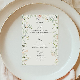 Simple Vintage Rustic Wildflower Wedding Menu