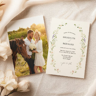 Simple Vintage Rustic Wildflower Wedding Photo Invitation