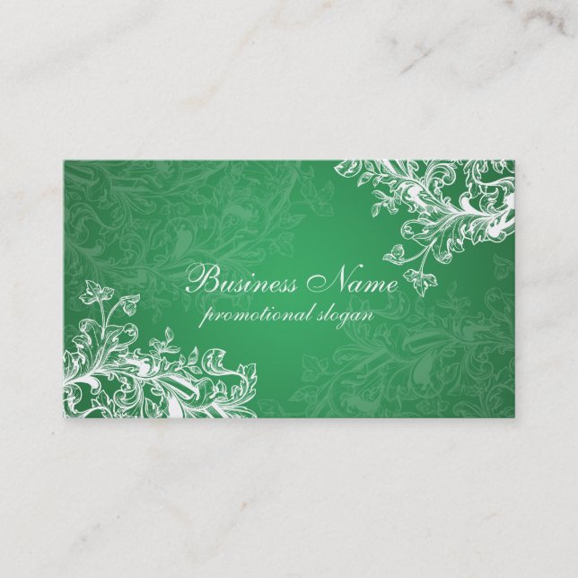 Simple Vintage Scroll Emerald Green Business Card (Front)