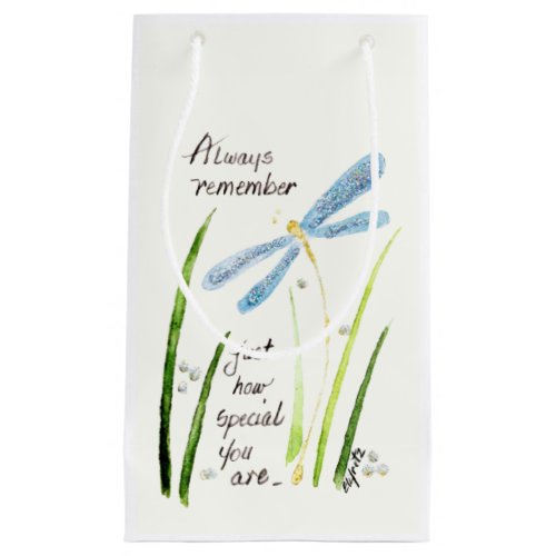 Simple Vintage Sketch Dragonfly Always Remember Small Gift Bag