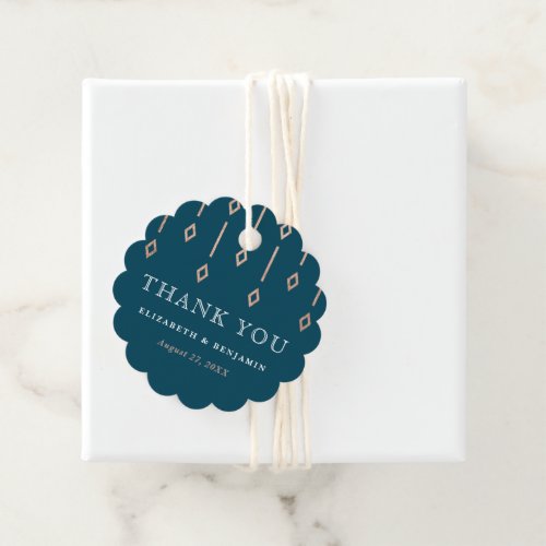 Simple Vintage Teal Rose Foil Wedding Thank You Favor Tags