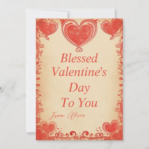 Simple Vintage Valentines Day Card With Hearts