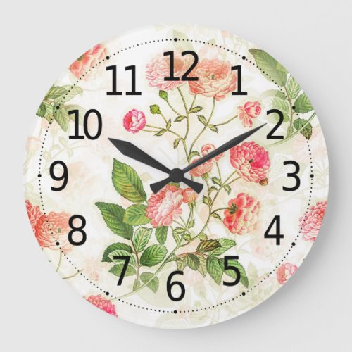 Simple Vintage Victorian Pink Floral Design  Large Clock