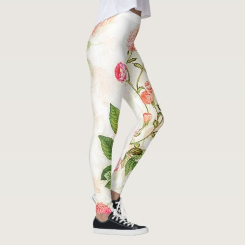 Simple Vintage Victorian Pink Floral Design  Leggings