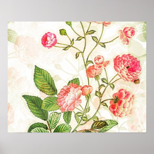 Simple Vintage Victorian Pink Floral Design  Poster