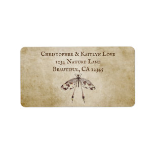 Simple Vintage Watercolor Brown Dragonfly Address Label