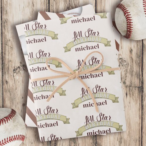 Simple Vintage Whimsical Baseball Cute Custom Wrapping Paper Sheets