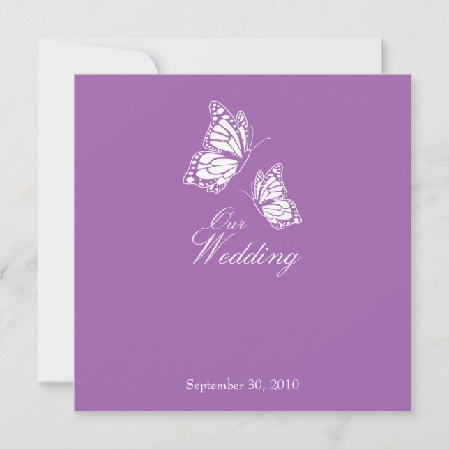 Simple Violet Butterflies Wedding Announcement 2 (Front)