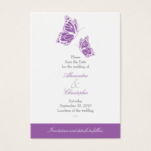 Simple Violet Butterfly Save The Date Wedding Mini Business Cards