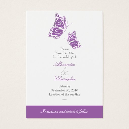 Customizable Simple Violet Butterfly Save The Date Wedding Mini Business Cards