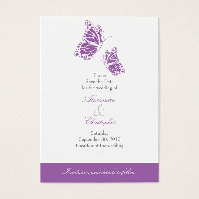 Simple Violet Butterfly Save The Date Wedding Mini (Front)