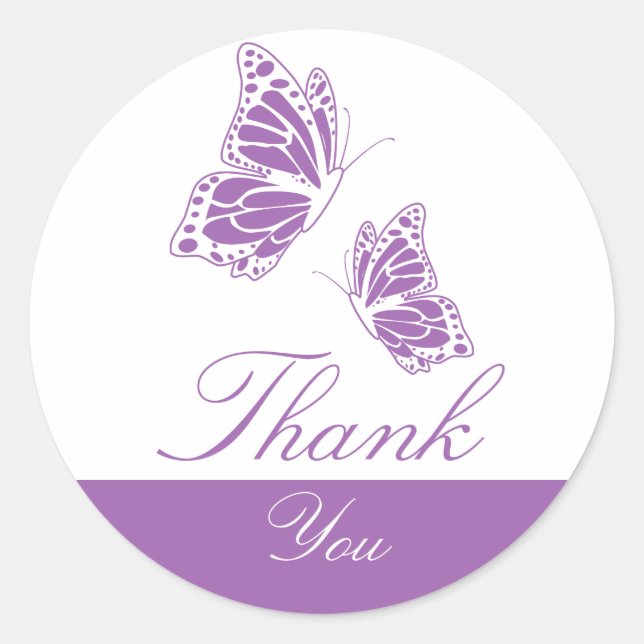 Simple Violet Butterfly Thank You Classic Round Sticker (Front)