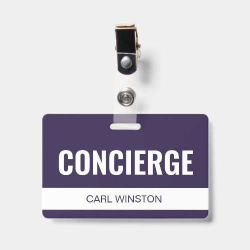 Simple Violet Custom Hotel Concierge Employee ID Badge