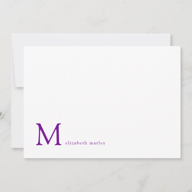 Simple Violet Purple Monogram Correspondence    Note Card (Front)