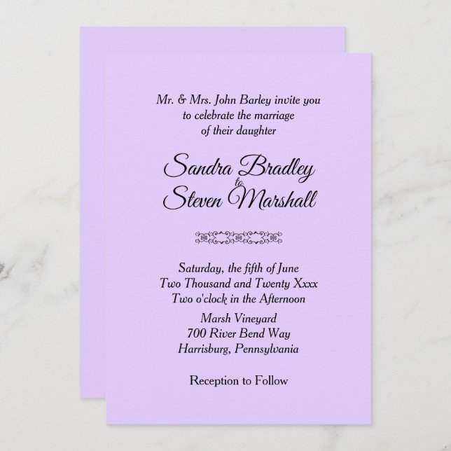 Simple Violet Wedding Invitations (Front/Back)