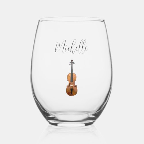 Simple Violin Classical Musical Custom Stemless Wine Glass