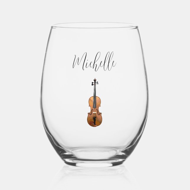 Simple Violin Classical Musical Custom Stemless Wine Glass (Front)