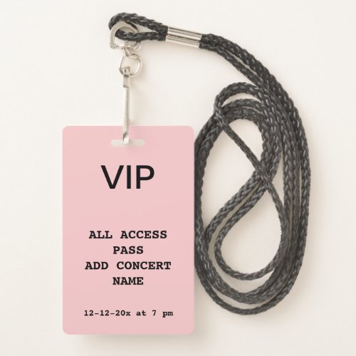 simple vip all access pass concert name date detai badge