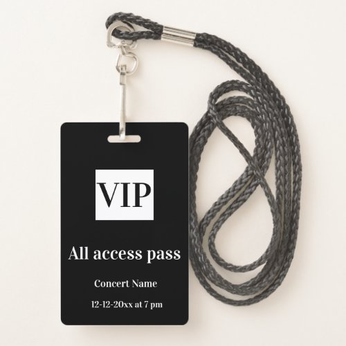 simple vip all access pass concert name occassion  badge
