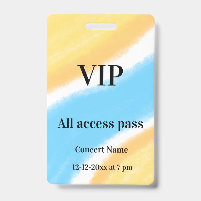 simple vip all access pass concert name occassion  badge (Front)